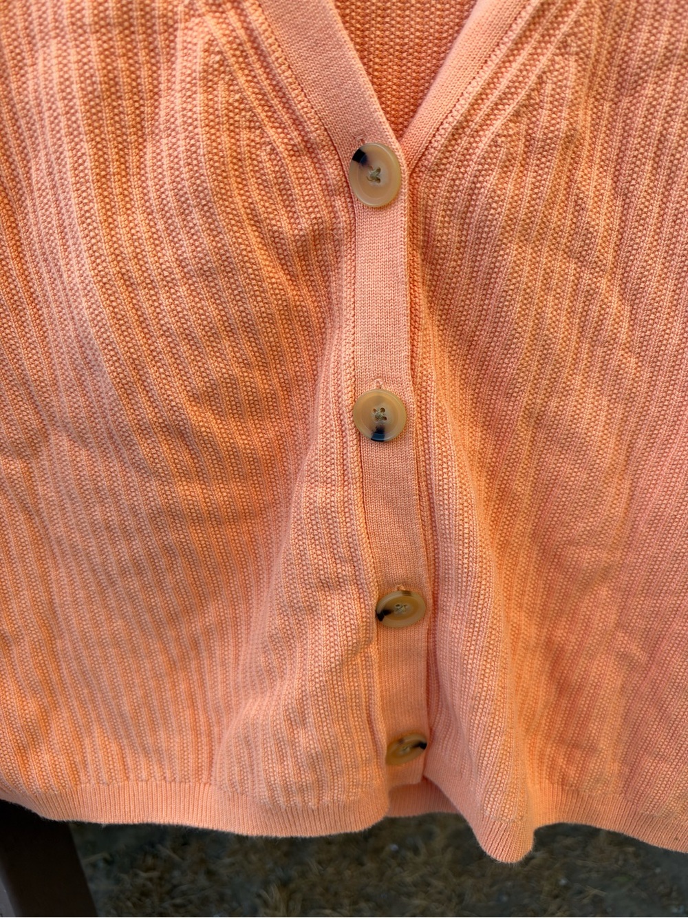 Talbots Peach Ribbed V-Neck Button Cardigan - Picture 6 of 7